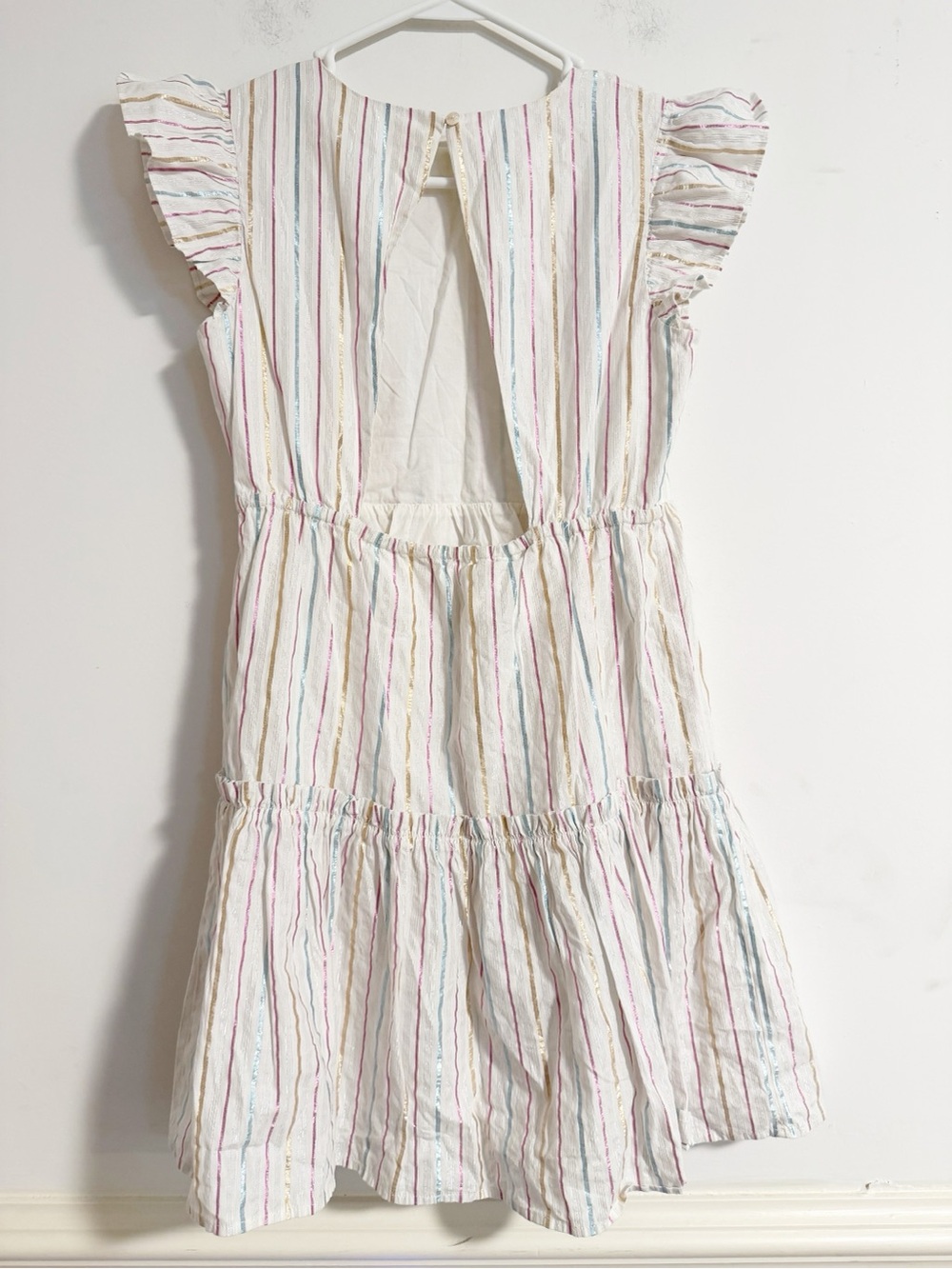 Crewcuts J.Crew Girls White Rainbow Striped Flutter Sleeve Dress 14 Cotton - Picture 7 of 7